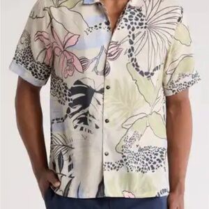 Raga Man Cala Print Short Sleeve Button Up Casual Shirt L Tropical Floral NWOT